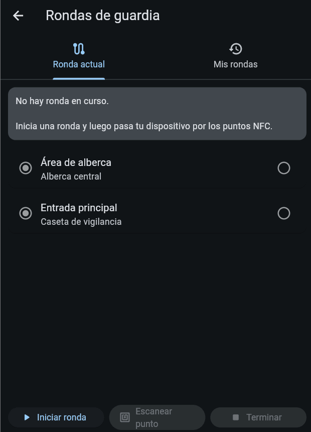 Rondas de vigilancia con puntos NFC en la app del guardia de CondoPass