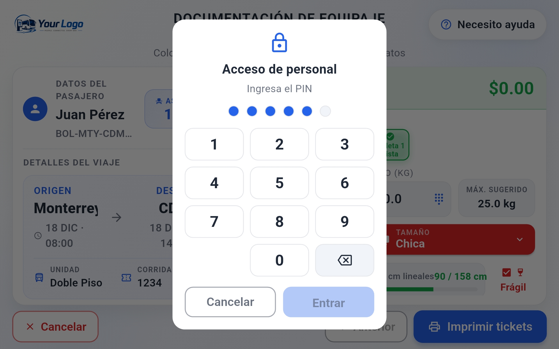 Acceso del personal al modo administrador del kiosco MaletaDoc Plus