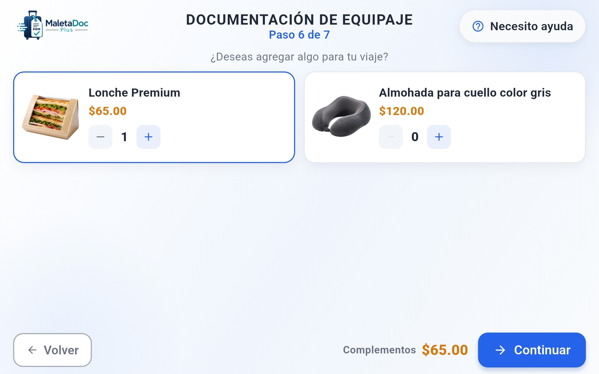 Pantalla de complementos y cargos adicionales en MaletaDoc Plus